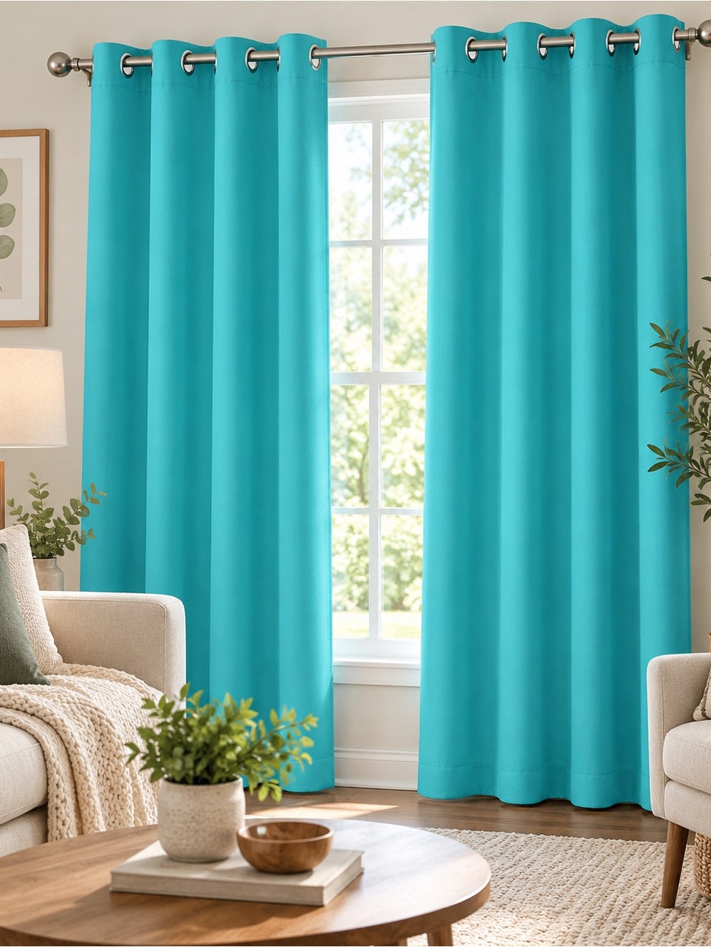 Solid Turquoise Grommet Curtains – Light-Blocking Window Panels